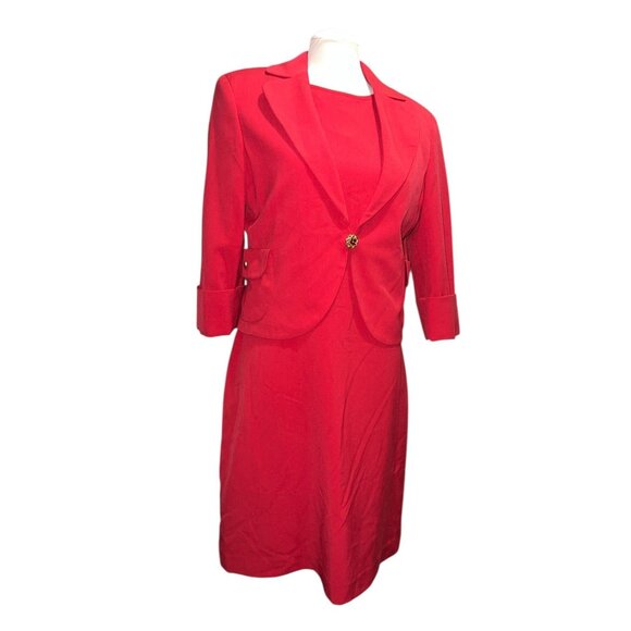 Signature By Larry Levine Red Two-Piece Dress Suit Set Size 8 Womens Elegant For - Picture 4 of 16